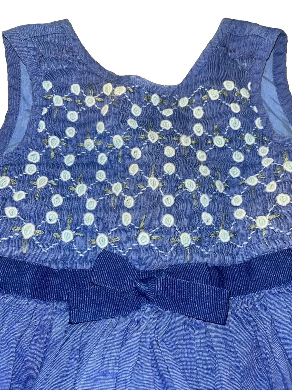 Vintage Baby Gap Blue Smocked Floral Dress Size 18-24 Months 2005 Y2K